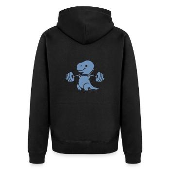 T-Rex mit Hantel Workout - Unisex Premium Bio Zip Hoodie - Schwarz - Hinten - Nico (187cm)