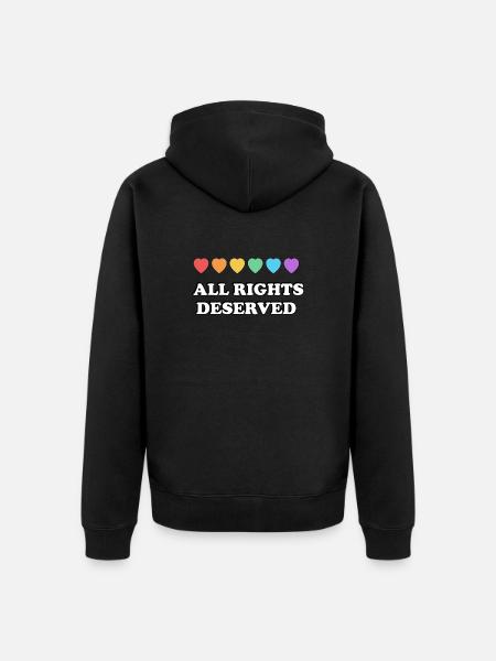 ALL RIGHTS DESERVED Rainbow Hearts LGBT PRIDE - Unisex Premium Organic Zip Hoodie - black