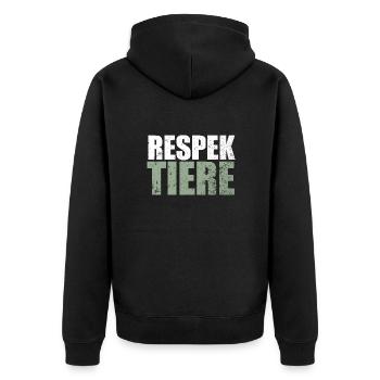Ich Respektiere Tiere Tierschutz Vegan - Unisex Premium Bio Zip Hoodie - Schwarz - Hinten - Nico (187cm)