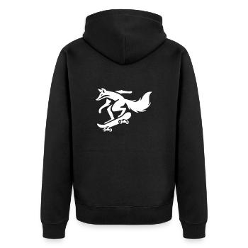 Minimalistischer Fuchs auf Skateboard Silhouette S - Unisex Premium Bio Zip Hoodie - Schwarz - Hinten - Nico (187cm)