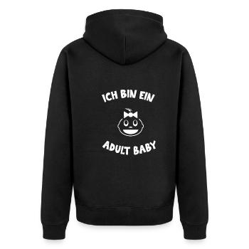 Adult Baby Windel Diaper Fetisch Spruch - Unisex Premium Bio Zip Hoodie - Schwarz - Hinten - Nico (187cm)