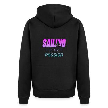 SEGELN - Unisex Premium Bio Zip Hoodie - Schwarz - Hinten - Nico (187cm)