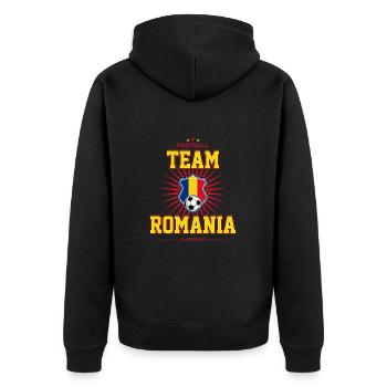 Romania - Unisex Premium Organic Zip Hoodie - black - Back - Nico (187cm)