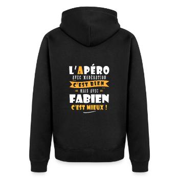 Fabien Apero Humour personnalisé fabien - Veste à capuche bio Premium Unisexe - noir - Dos - Nico (187cm)