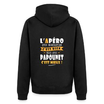 Papounet Cadeau Humour papa cadeau grand père papy - Veste à capuche bio Premium Unisexe - noir - Dos - Nico (187cm)
