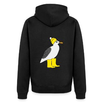 Möwe mit Gummistiefel und Mütze - Unisex Premium Bio Zip Hoodie - Schwarz - Hinten - Nico (187cm)