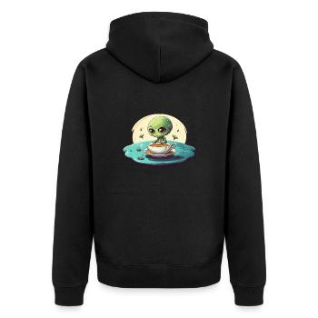 grünes alien kaffee kaffeetrinker - Unisex Premium Bio Zip Hoodie - Schwarz - Hinten - Nico (187cm)