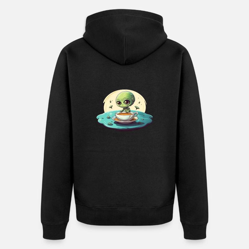 grünes alien kaffee kaffeetrinker - Unisex Premium Bio Zip Hoodie - Schwarz