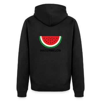 Wassermelone, Wassermelone mit schwarzer Schrift - Unisex Premium Bio Zip Hoodie - Schwarz - Hinten - Nico (187cm)