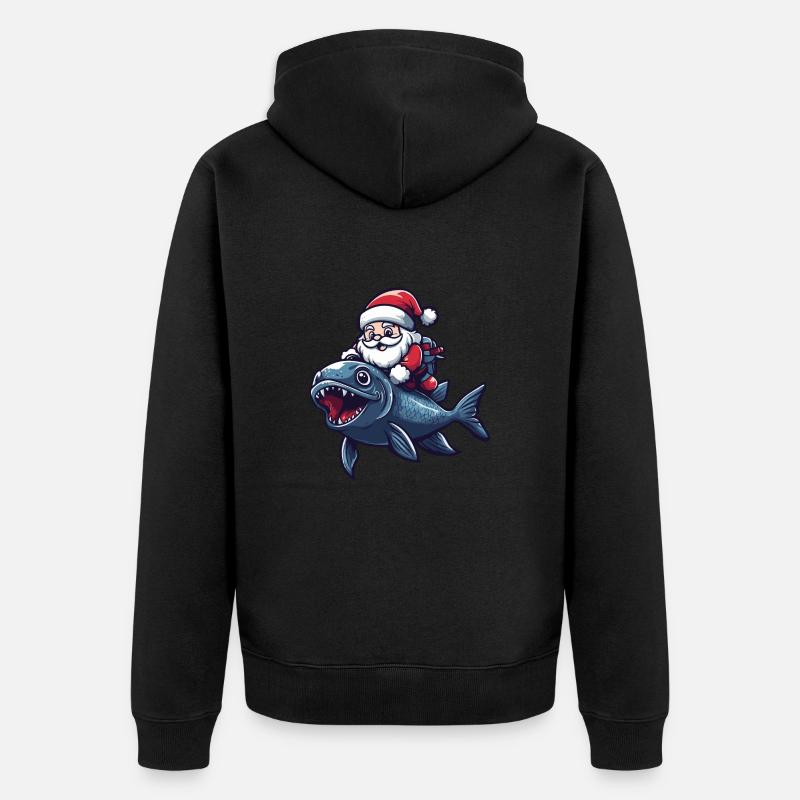 Piranha Poisson Père Noël - Veste à capuche bio Premium Unisexe - noir