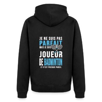 joueur de badminton cadeau humour badminton - Veste à capuche bio Premium Unisexe - noir - Dos - Nico (187cm)