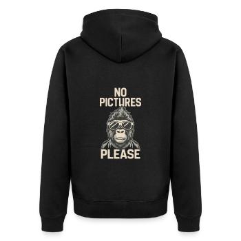 Keine Bilder bitte - Unisex Premium Bio Zip Hoodie - Schwarz - Hinten - Nico (187cm)