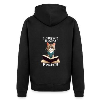 Ich spreche fließend Poesie, belesene Katze - Unisex Premium Bio Zip Hoodie - Schwarz - Hinten - Nico (187cm)