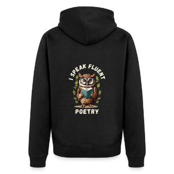 Je parle couramment la poésie, hibou lettré - Veste à capuche bio Premium Unisexe - noir - Dos - Nico (187cm)