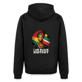 Je suis l’histoire des Noirs - Veste à capuche bio Premium Unisexe - noir - Dos - Nico (187cm)