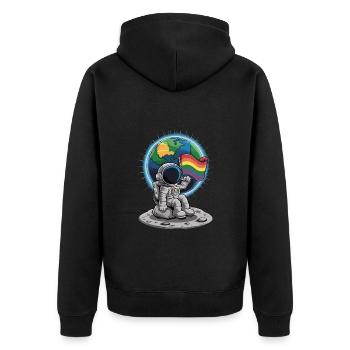 Wir sind alle Menschen, LGBTQIA+ Pride Astronaut - Unisex Premium Bio Zip Hoodie - Schwarz - Hinten - Nico (187cm)