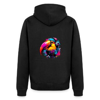 colorful toucan with headphones - Unisex Premium Organic Zip Hoodie - black - Back - Nico (187cm)
