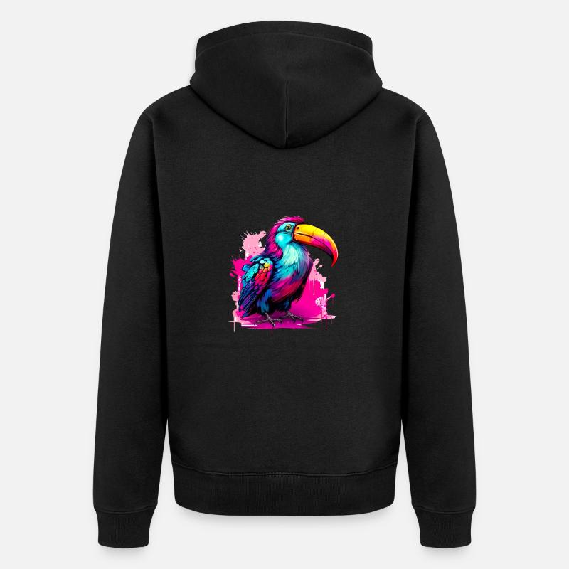 Synthwave Tukan - Unisex Premium Bio Zip Hoodie - Schwarz