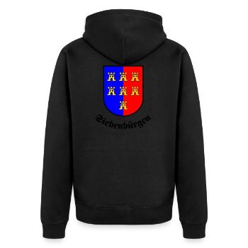 Wappen der Siebenbürger Sachsen "Siebenbürgen" - Unisex Premium Bio Zip Hoodie - Schwarz - Hinten - Nico (187cm)