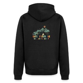 Life is simple. Eat. Sleep. Camp - Unisex Premium Organic Zip Hoodie - black - Back - Nico (187cm)