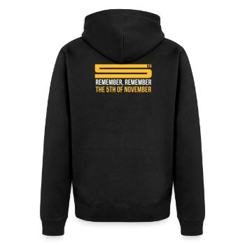 Vendetta - 5th November - Unisex Premium Bio Zip Hoodie - Schwarz - Hinten - Nico (187cm)