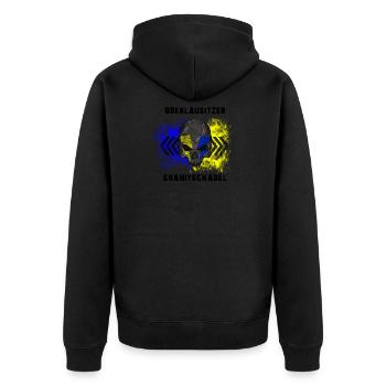 Oberlausitzer Granitschädel - Unisex Premium Bio Zip Hoodie - Schwarz - Hinten - Nico (187cm)