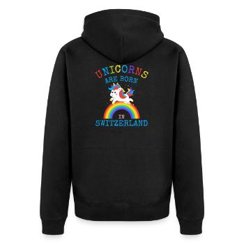 Les licornes sont nées en Suisse.Funny Unicorn Kid - Veste à capuche bio Premium Unisexe - noir - Dos - Nico (187cm)