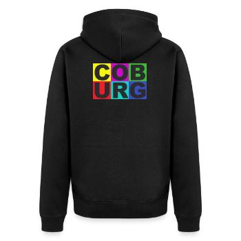 COBURG bunt - Unisex Premium Bio Zip Hoodie - Schwarz - Hinten - Nico (187cm)