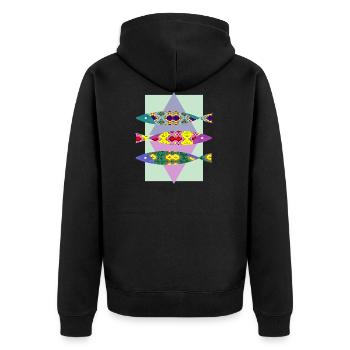 Fisch - Unisex Premium Bio Zip Hoodie - Schwarz - Hinten - Nico (187cm)