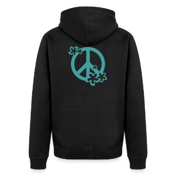 FRIEDEN UND LIEBE - Unisex Premium Bio Zip Hoodie - Schwarz - Hinten - Nico (187cm)