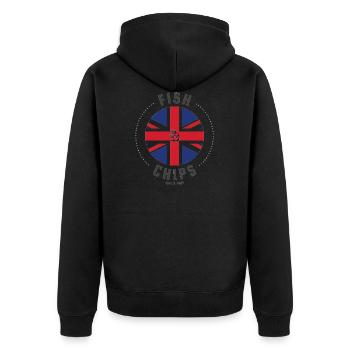 Poisson et frites - Style britannique - Veste à capuche bio Premium Unisexe - noir - Dos - Nico (187cm)