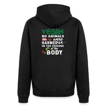 Veganer Vegetarier Tierschutz Geschenkidee - Unisex Premium Bio Zip Hoodie - Schwarz - Hinten - Nico (187cm)