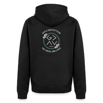 God is greater than the ups and downs - Unisex Premium Organic Zip Hoodie - black - Back - Nico (187cm)