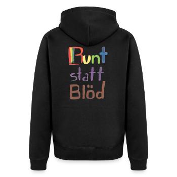 Bunt statt Blöd - Unisex Premium Bio Zip Hoodie - Schwarz - Hinten - Nico (187cm)