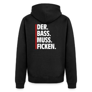 Spruch Der Bass Muss Ficken Track Rave - Unisex Premium Bio Zip Hoodie - Schwarz - Hinten - Nico (187cm)