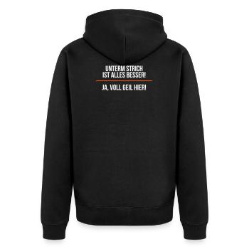 unterm strich ist alles besser | witziger spruch - Unisex Premium Bio Zip Hoodie - Schwarz - Hinten - Nico (187cm)