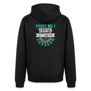 Serie Chirurg Arzt - Unisex Premium Bio Zip Hoodie - Schwarz - Hinten - Nico (187cm)