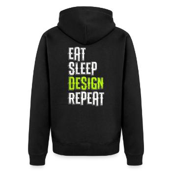 Essen schlafen Design Grafiker Künstler Designer - Unisex Premium Bio Zip Hoodie - Schwarz - Hinten - Nico (187cm)