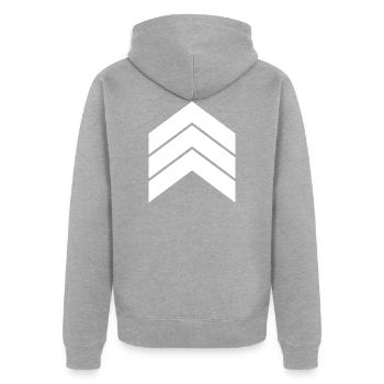 three white arrows - Unisex Premium Organic Zip Hoodie - heather grey - Back - Nico (187cm)