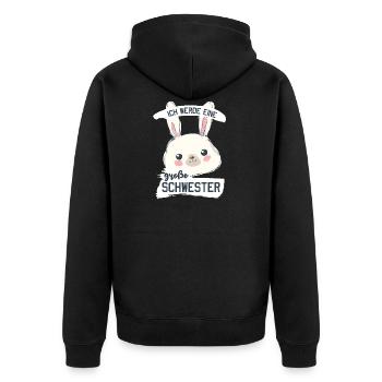 Ich werde eine Große Schwester - Unisex Premium Bio Zip Hoodie - Schwarz - Hinten - Nico (187cm)