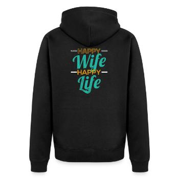Happy Wife Happy Life - Lustiger Spruch - Unisex Premium Bio Zip Hoodie - Schwarz - Hinten - Nico (187cm)