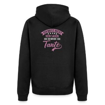 Tante muss nicht nein sagen - Unisex Premium Bio Zip Hoodie - Schwarz - Hinten - Nico (187cm)