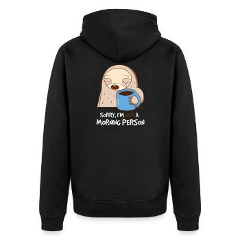Ich bin kein Morgenmensch - Faultier schläft - Unisex Premium Bio Zip Hoodie - Schwarz - Hinten - Nico (187cm)
