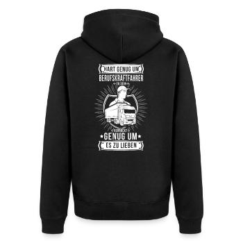 Berufskraftfahrer Trucker Fernfahrer Brummi Fahrer - Unisex Premium Bio Zip Hoodie - Schwarz - Hinten - Nico (187cm)