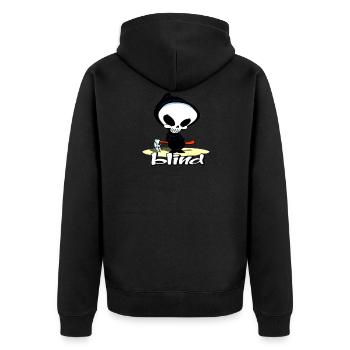 BLINDER SCHÄDEL - Unisex Premium Bio Zip Hoodie - Schwarz - Hinten - Nico (187cm)