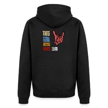 Rock seit 1973 / Frau / Geschenk - Unisex Premium Bio Zip Hoodie - Schwarz - Hinten - Nico (187cm)