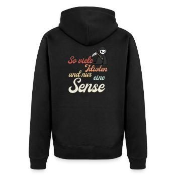 So viele Idioten und nur eine Sense Halloween - Unisex Premium Bio Zip Hoodie - Schwarz - Hinten - Nico (187cm)