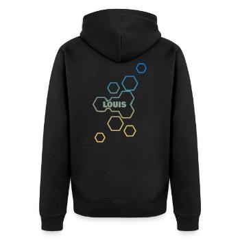 Camouflage mit Waben für Louis - Unisex Premium Bio Zip Hoodie - Schwarz - Hinten - Nico (187cm)
