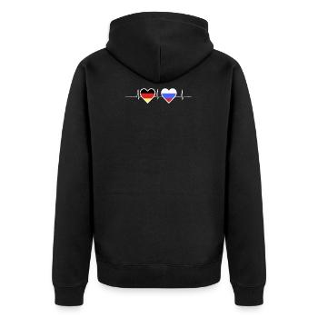 Deutschland Russland Flaggen Herzschlag Geschenk - Unisex Premium Bio Zip Hoodie - Schwarz - Hinten - Nico (187cm)