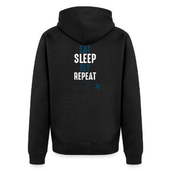 Flieger Pilot Essen Schlafen Fliegen Wiederholen - Unisex Premium Bio Zip Hoodie - Schwarz - Hinten - Nico (187cm)